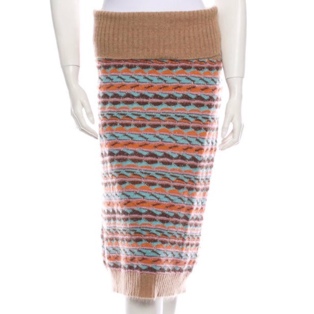 M by Missoni Tan Orange Muli-colored Midi Wool Skirt